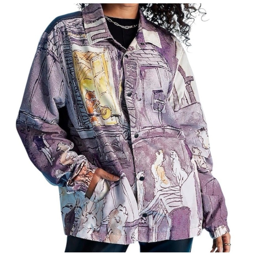 Disney Store The Aristocats Coach Jacket Adult S All Over Print Snap Paris Cats